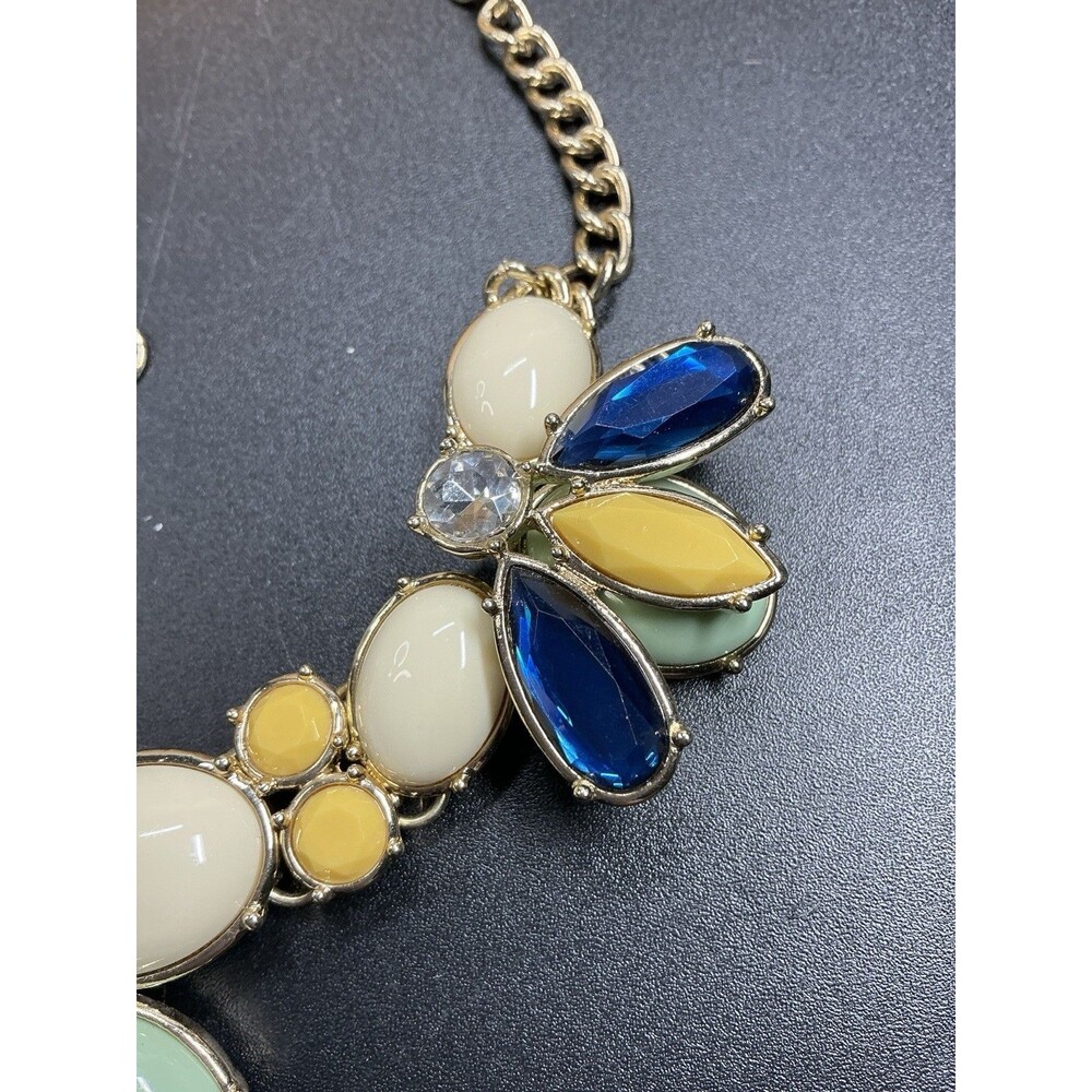 Goldtone Bee Blue Yellow Cream Green Acrylic Insets Talbots Statement Necklace - Picture 11 of 14